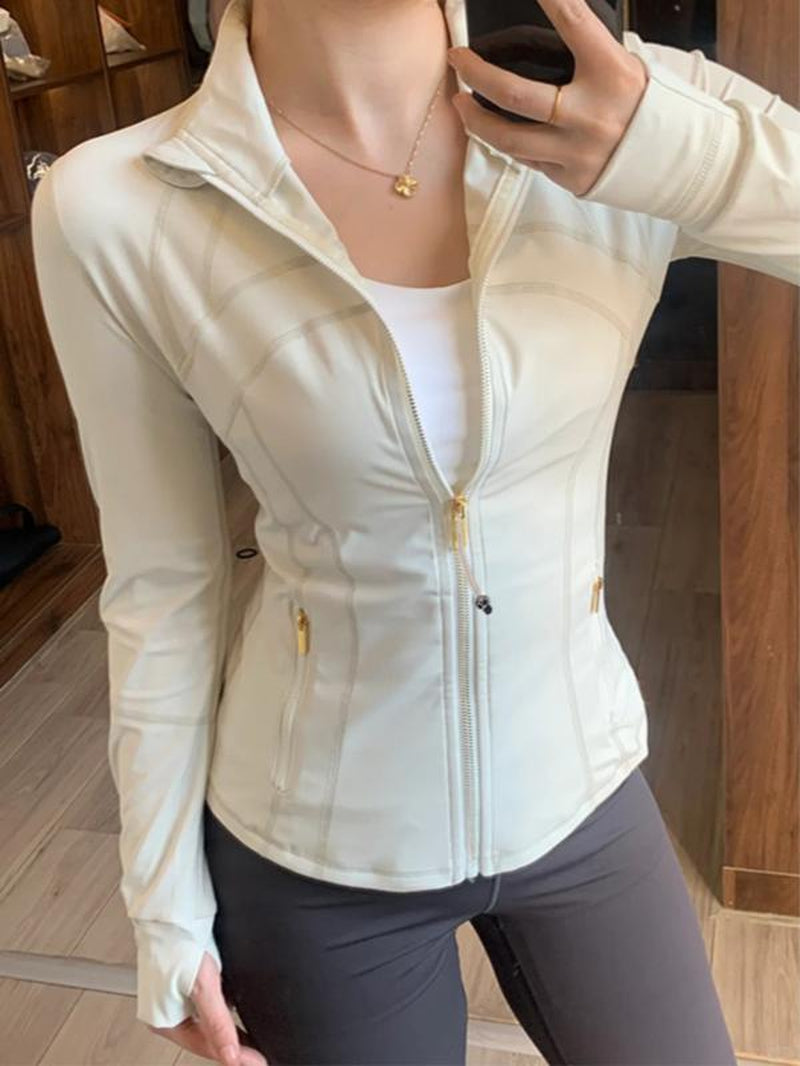 Yoga Suit Gold Zipper Version Women'S Yoga Jacket, Sports Stand up Collar Jacket, Fitness Slim Fit and Slimming Top