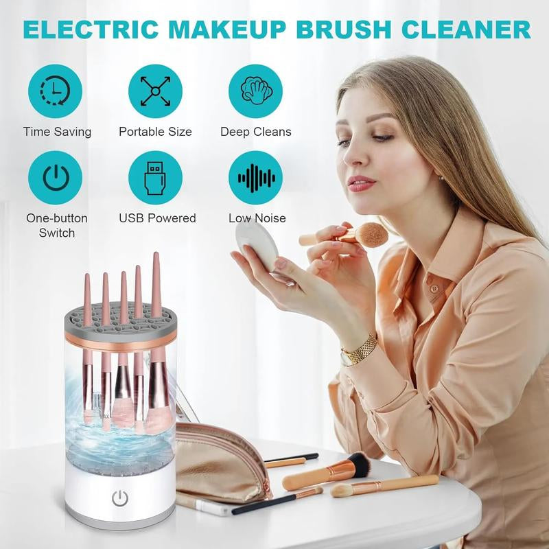 Electric Makeup Brush Cleaner, Super-Fast Electric Spinningcleaner for Most Size Brush，Usb Powered Sonic Makeup Brush Cleaner，3-In-1 Electric Makeup Brush Cleaner，Portable Makeup Brush Cleaner，Facial Makeup，Dry Makeup，Brush Clean Mat，Tool Fit，Makeup Look
