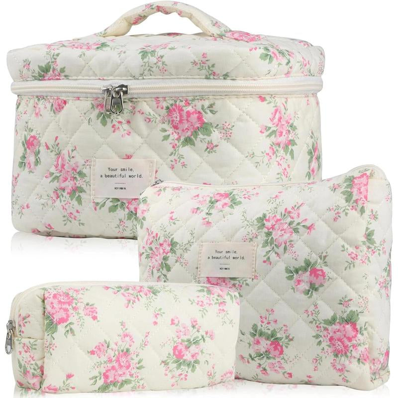 Quilted Makeup Bag Set, Travel Cosmetic Bags, Portable Zipper Makeup Organizer Pouch for Skincare, Foundation, Makeup Tools, Travel Essentials, Ideal Gift, Cosmetic Storage Bag, Makeup Products Bag, Makeup Bundle Box, Makeup Container Set, Makeup Case