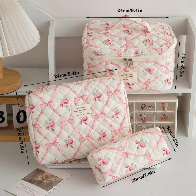 Quilted Makeup Bag Set, Travel Cosmetic Bags, Portable Zipper Makeup Organizer Pouch for Skincare, Foundation, Makeup Tools, Travel Essentials, Ideal Gift, Cosmetic Storage Bag, Makeup Products Bag, Makeup Bundle Box, Makeup Container Set, Makeup Case