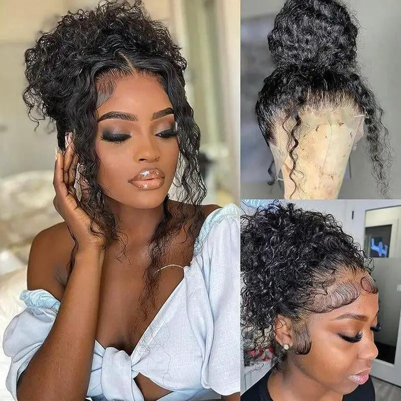 Subella Hidden Strap 360 Lace Water Wave Human Hair Wig Invisi Strap Snug Fit 360 Lace Frontal Wig Pre Bleached Knots Pre Plucked Crystal Band HD Lace Wig Invisi-Drawstring 360 Lace Wig