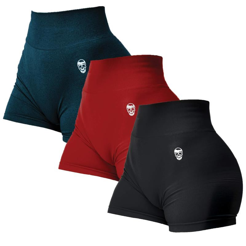 Gymreapers 3 Pack Infinity Seamless Scrunch Shorts for Women Moisture Wicking Breathable Workout Shorts with Diamond Gusset Crotch No Front Seam High Waist Two Tier Waistband Squat Proof Compression Fit Gym Yoga Training Athletic Activewear