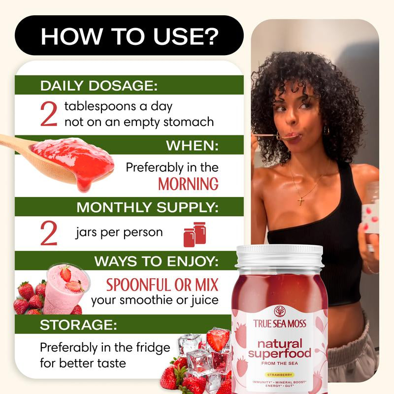 Trueseamoss Strawberry Irish Sea Moss Gel – Rich in Minerals & Vitamins – Supports Immune, Improves Digestion, Boost Energy, Skin & Hair Health - Made in USA