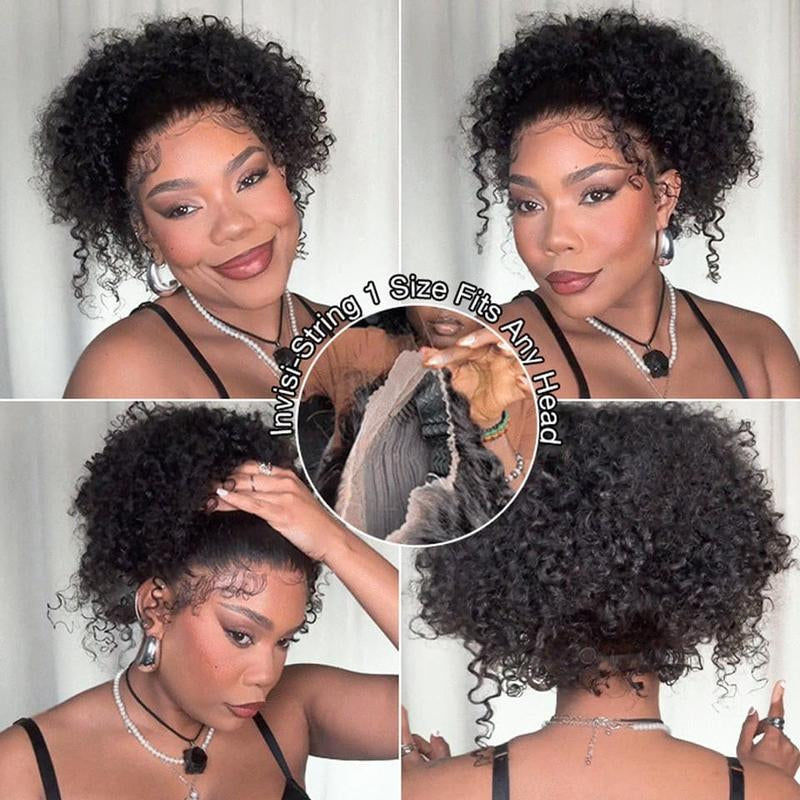 Subella Hidden Strap 360 Lace Water Wave Human Hair Wig Invisi Strap Snug Fit 360 Lace Frontal Wig Pre Bleached Knots Pre Plucked Crystal Band HD Lace Wig Invisi-Drawstring 360 Lace Wig
