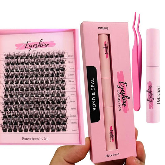 Eyeshine Classic (Black 12-16Mm) Lash Clusters Bundle Includes Black Bond and Seal, Tweezer and Oil Remover